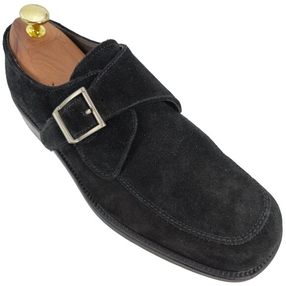 Bally Other - Vintage Bally Italy Monk Strap Loafers Mens 8.5D Black Suede Buckle Dress Shoes